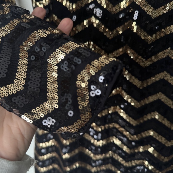 H&M Express Long Sleeve Sequined B&W Chevron Dress - 4 - Picture 5 of 5